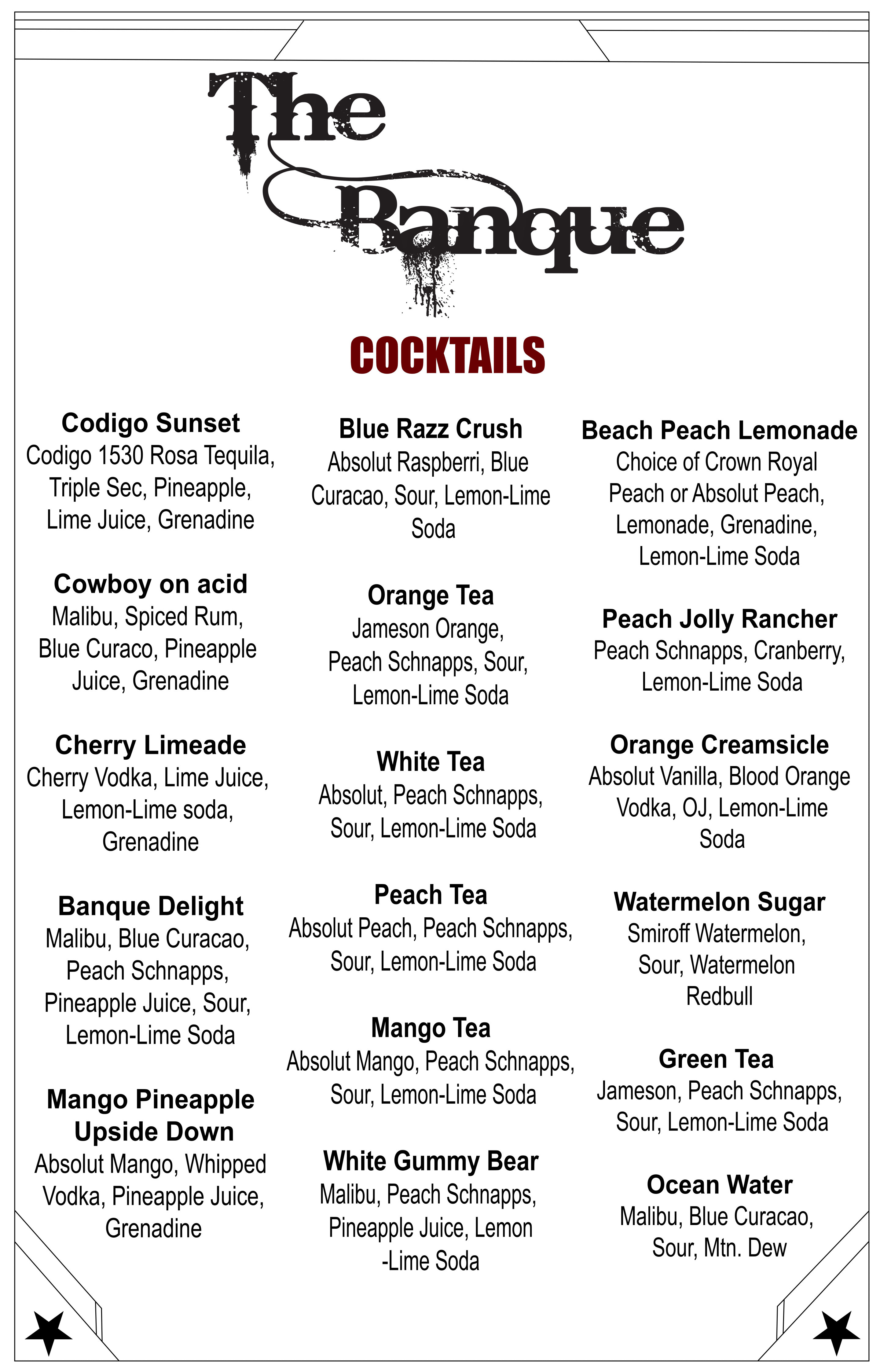 The Banque cocktail menu